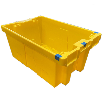 60 x 40 x 27.5cmのHDPEの黄色いプラスチック移動木枠のNestableプラスチック木枠